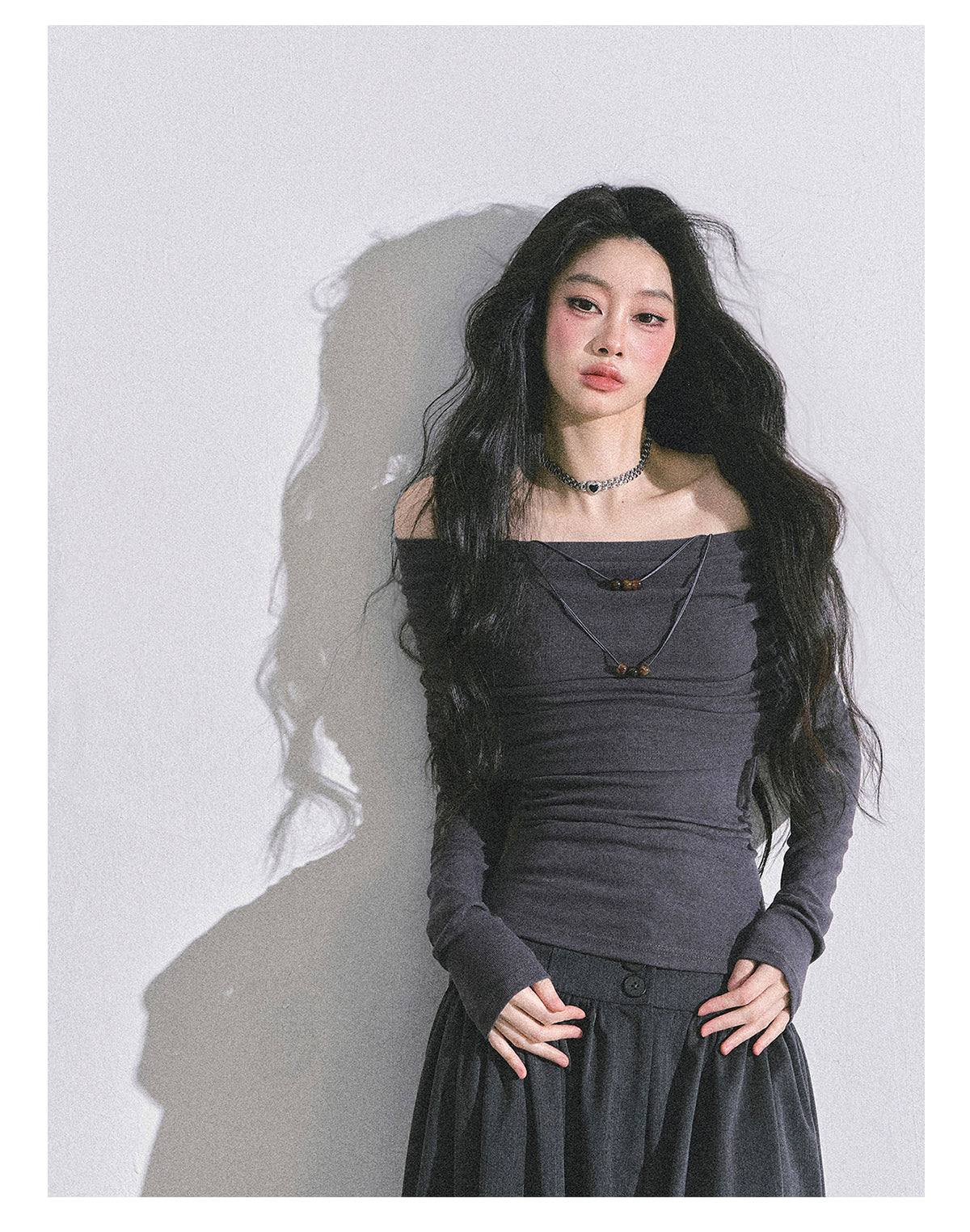 ShaoYeYan Reed College Off-Shoulder American Long Sleeve Top