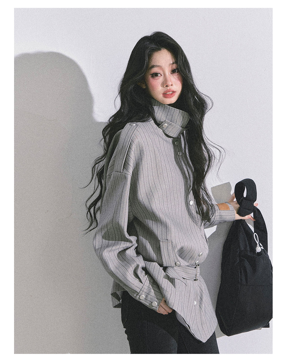 ShaoYeYan Saint Martin College French British Style Stand Collar Striped Coat