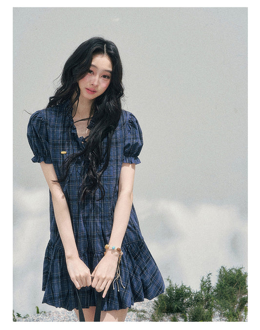 ShaoYeYan Aomalm Simple Skirt with Light Pleats French Bubble Sleeve Dress