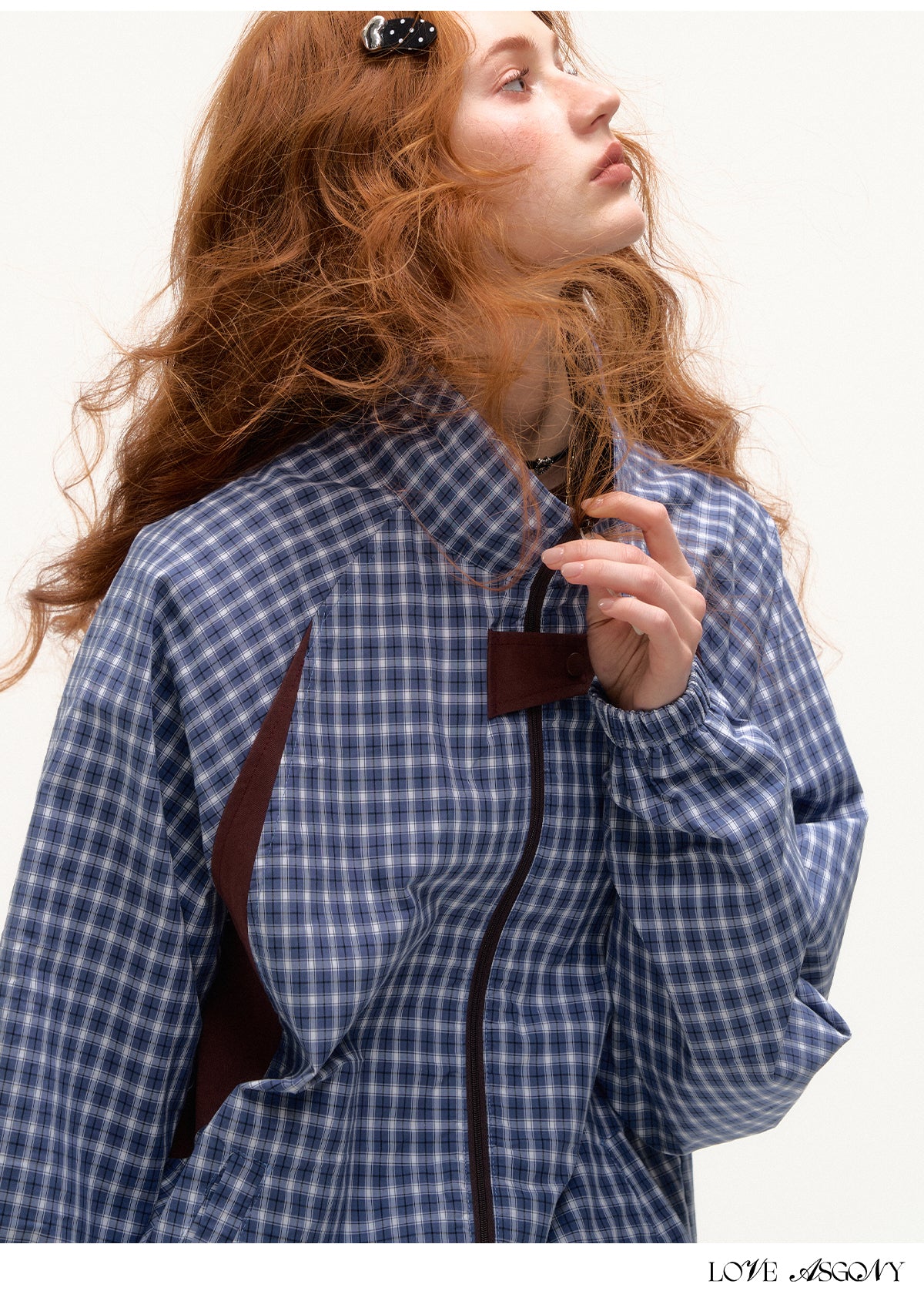 AsGony Retro Plaid Colorblock Windbreaker