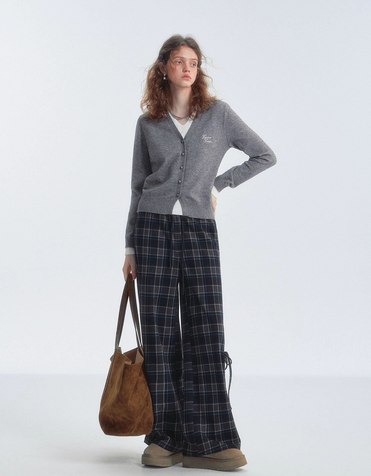 SOMESOWE Plaid Drawstring Trousers