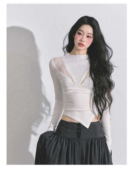 ShaoYeYan Showa Era Heiress Long Sleeve Lace Knit Crop Top