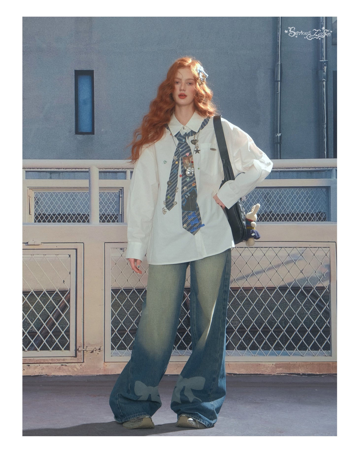 ZiziFei Bow-Print Denim Pants