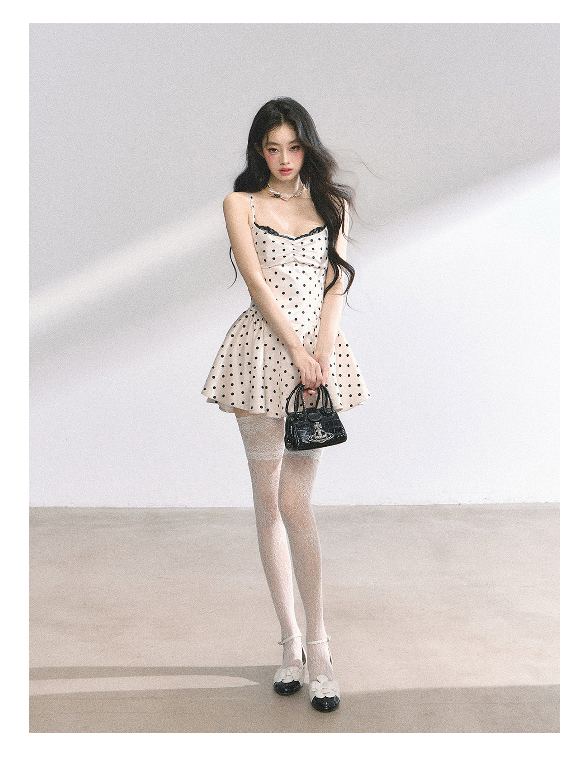 SHAOYEYAN French Lace Polka Dot Sundress