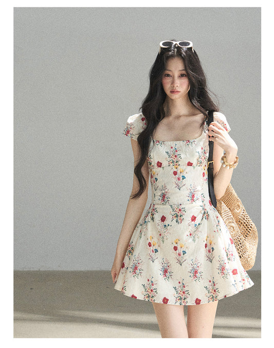 ShaoYeYan Aomalm Blossoming Flower French Chiffon Floral Dress