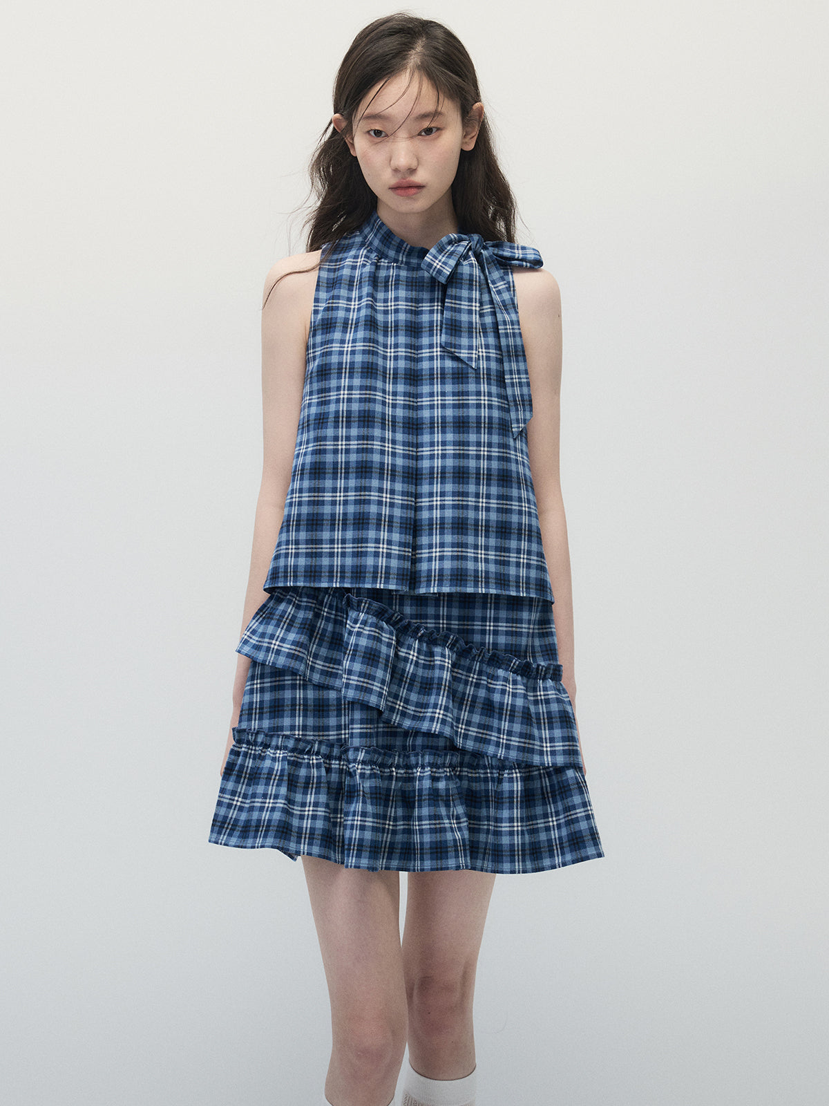 ANNATTO 'Sleepless Sea' Blue Gingham Tiered Dress