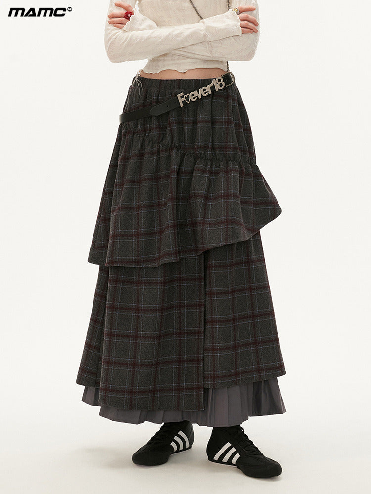 MAMC Vintage Plaid Layered Midi Skirt