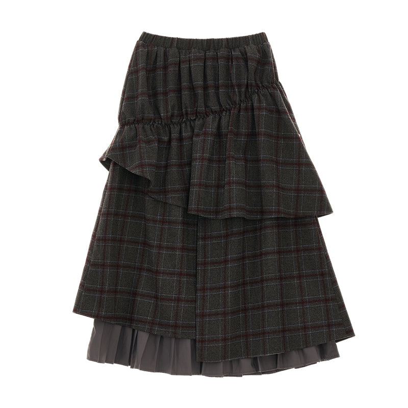 MAMC Vintage Plaid Layered Midi Skirt