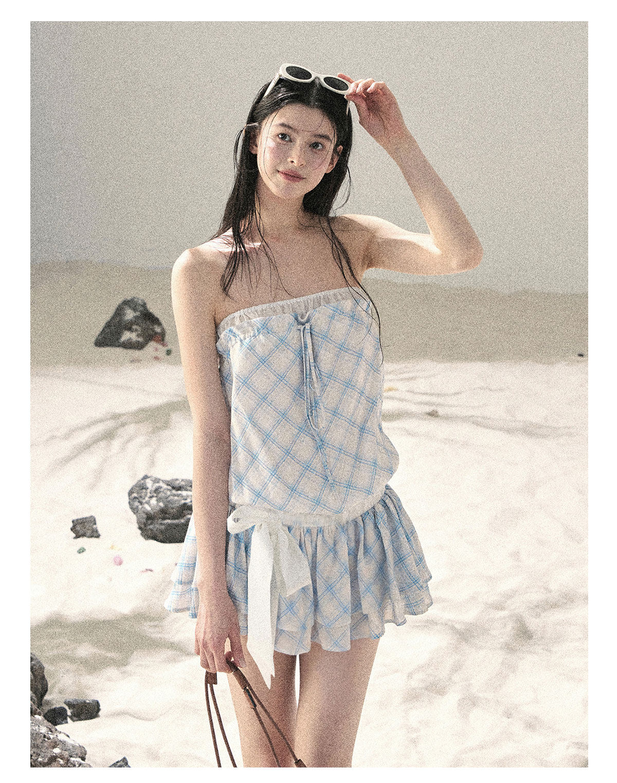 ShaoYeYan Aomalm Wind From the Crest of Waves Off-Shoulder French Argyle Dress