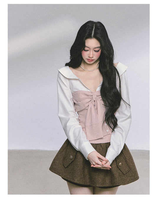 ShaoYeYan Jenny's Sweet Scent Fake Two-Layer Long Sleeve Striped T-Shirt