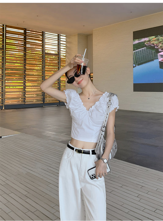 MULVAN French V-Neck Crop Top