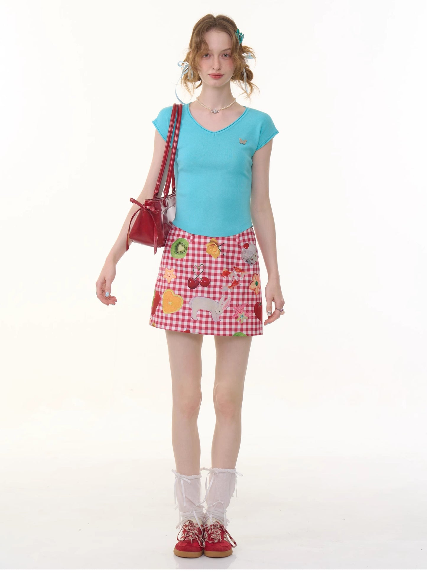 ziziFei Retro Fruit Print Mini Skirt
