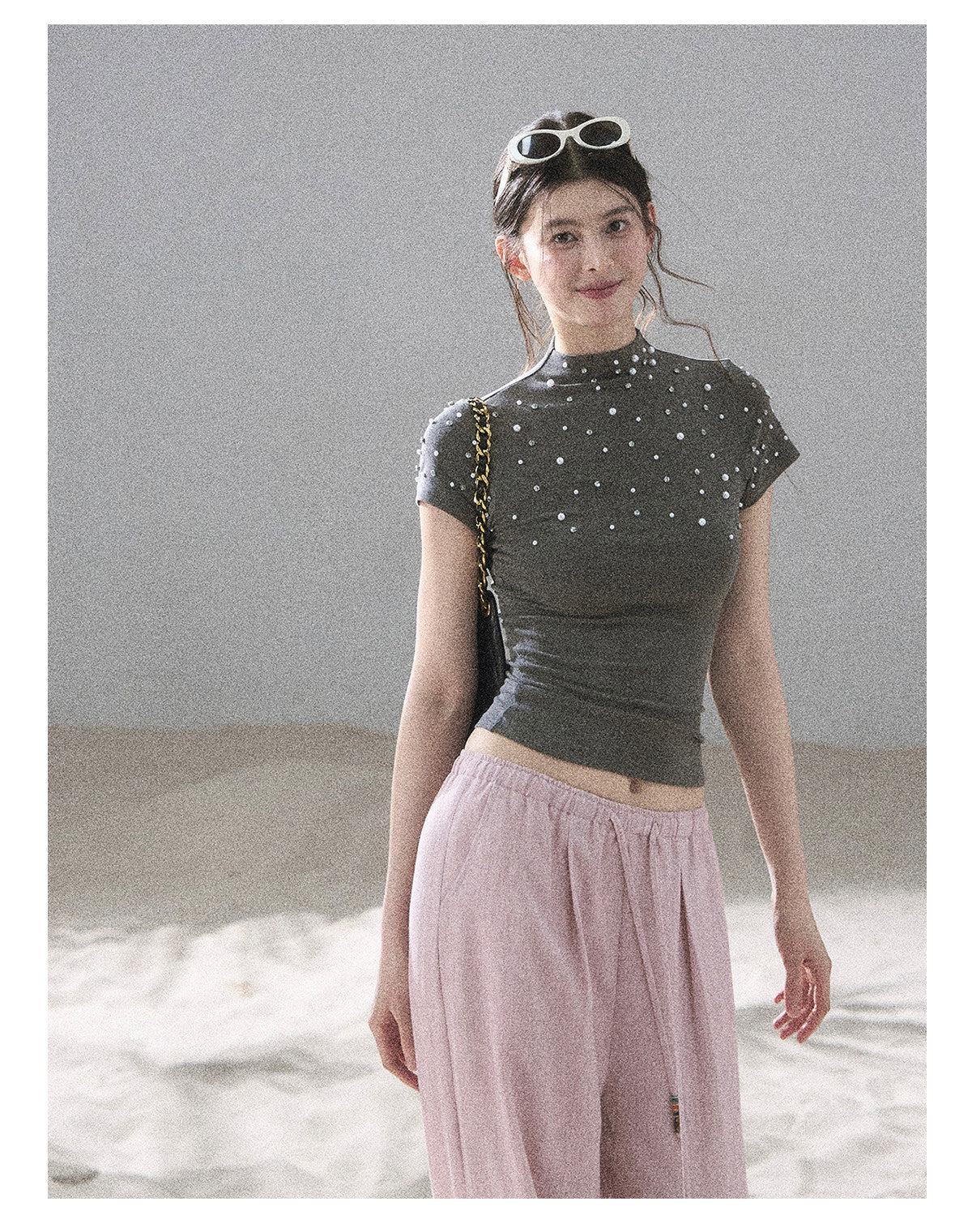 ShaoYeYan Aomalm Scattered Among the Stars Beaded Short Sleeve Top