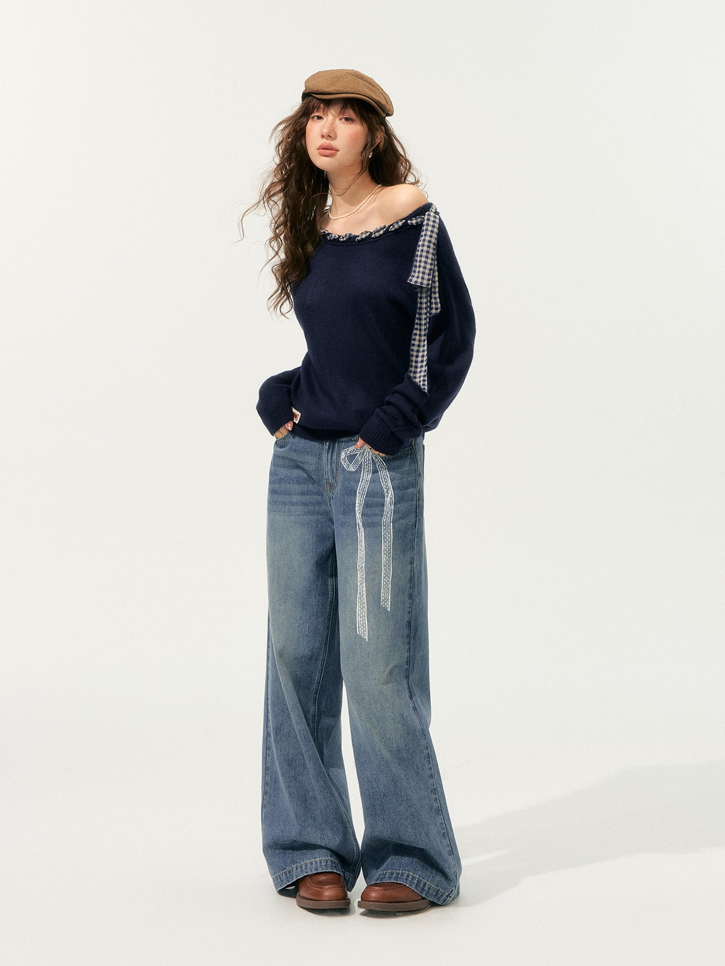 SOMESOWE Lace-Print Flared Jeans
