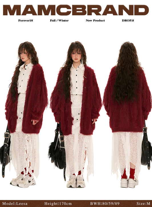 MAMC Fringe-Sleeve Bow Cardigan