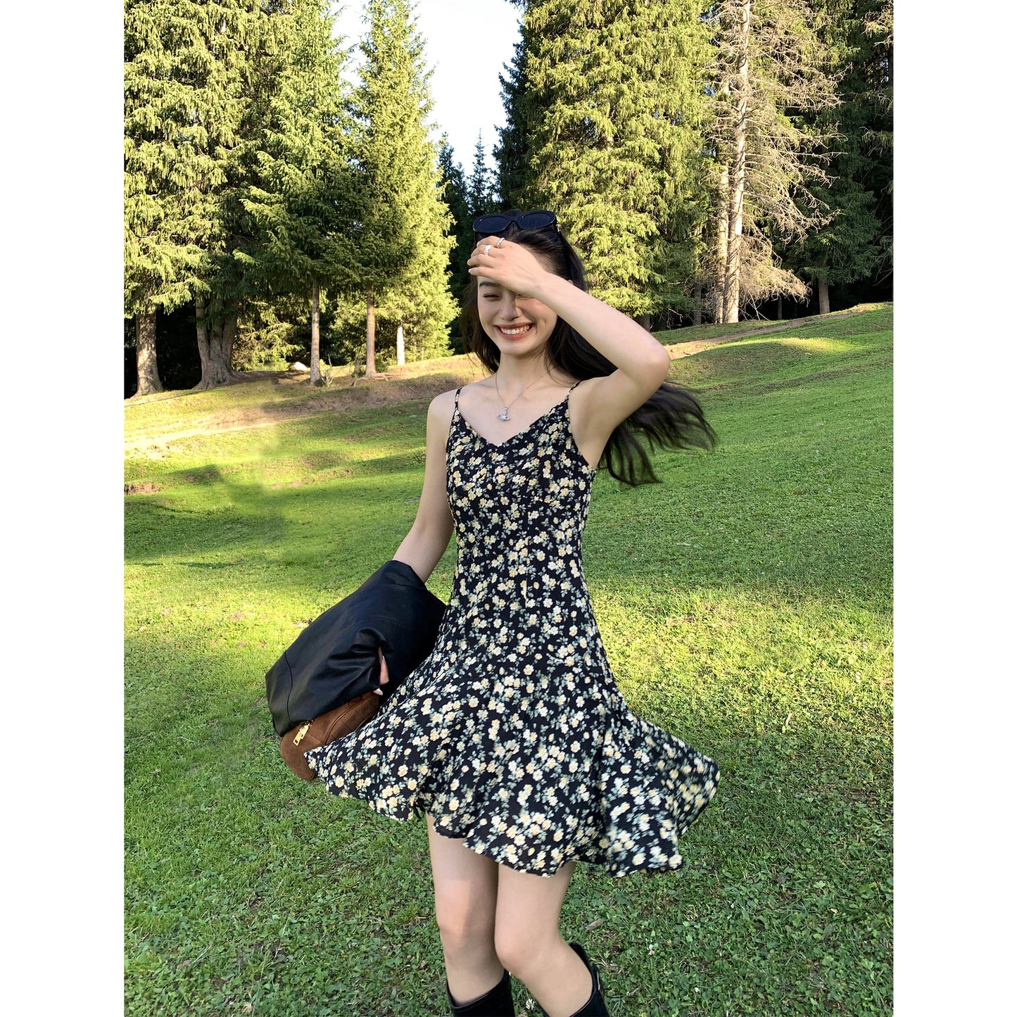 pusumede Floral Print V-Neck Sundress