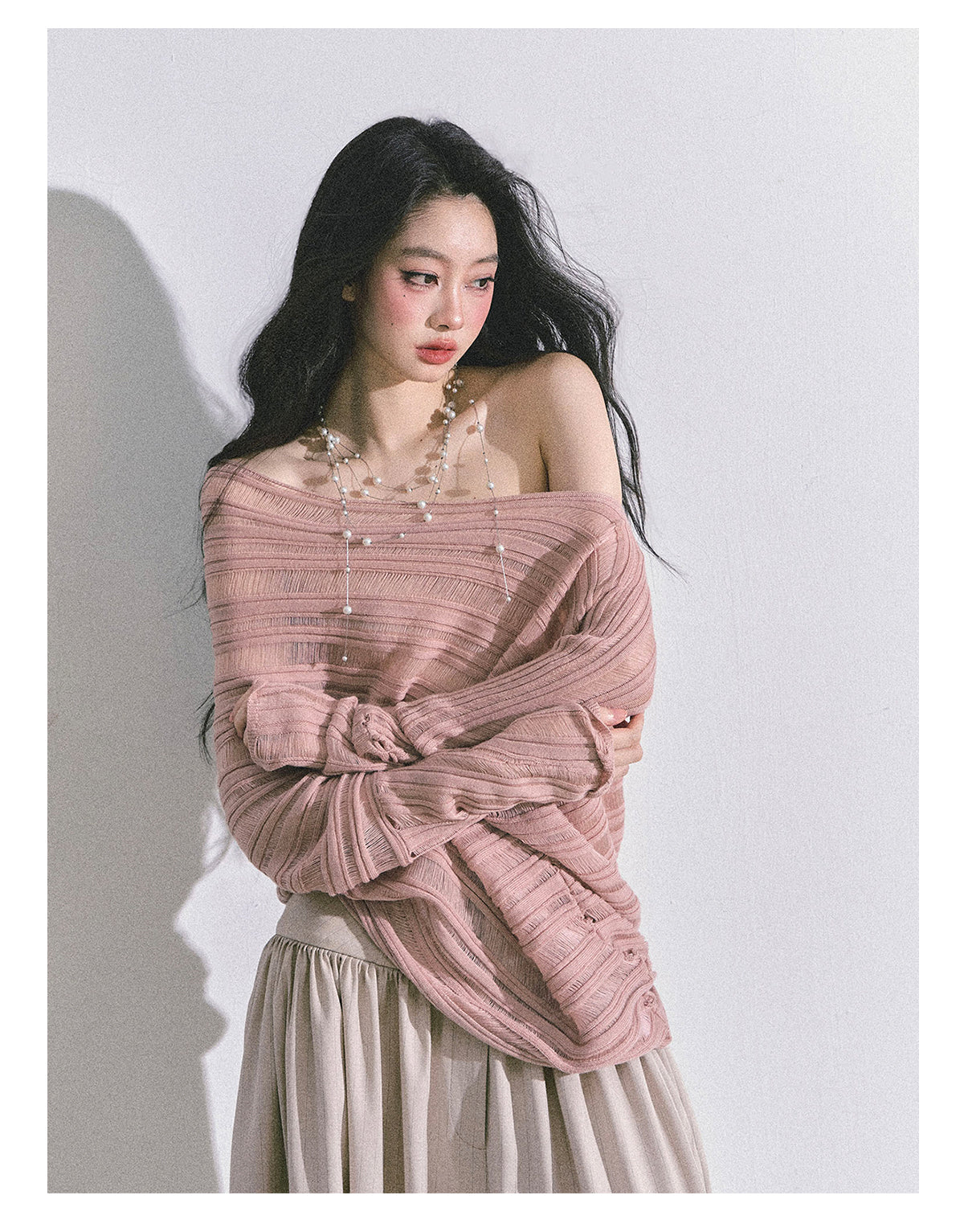 ShaoYeYan Gentle Sister French Style Off-Shoulder Knit Sweater