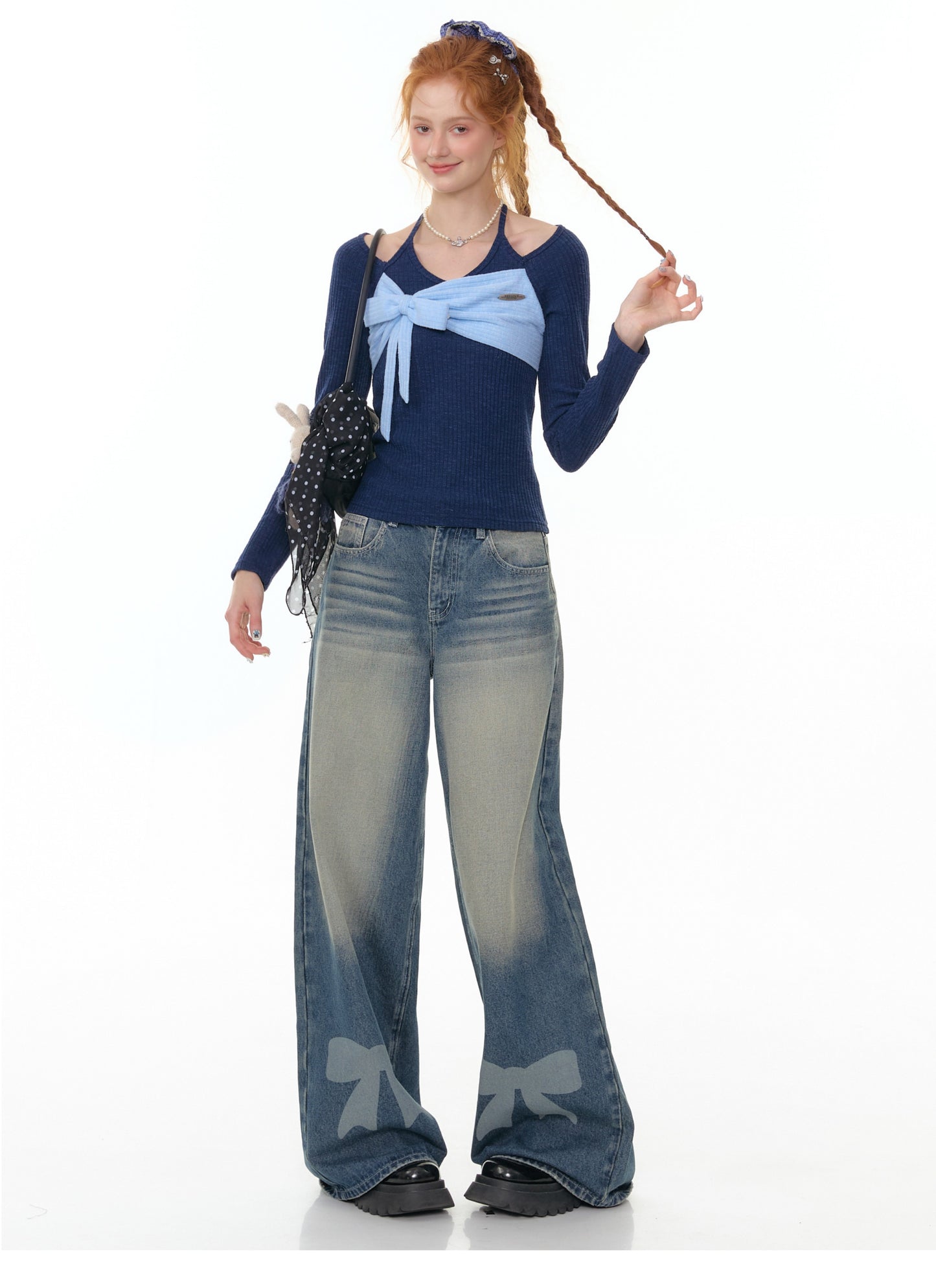 ZiziFei Bow-Print Denim Pants