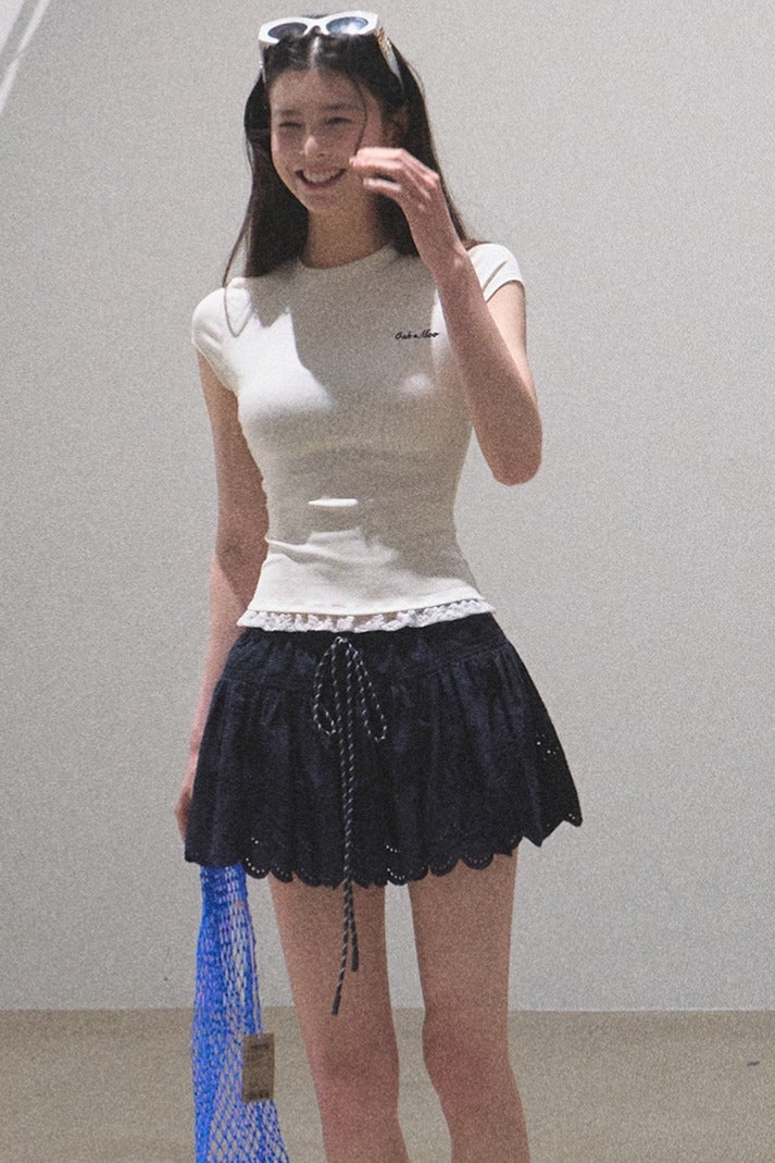 OAKMOO 'Sunlit Serenity' Lace Trim Tee
