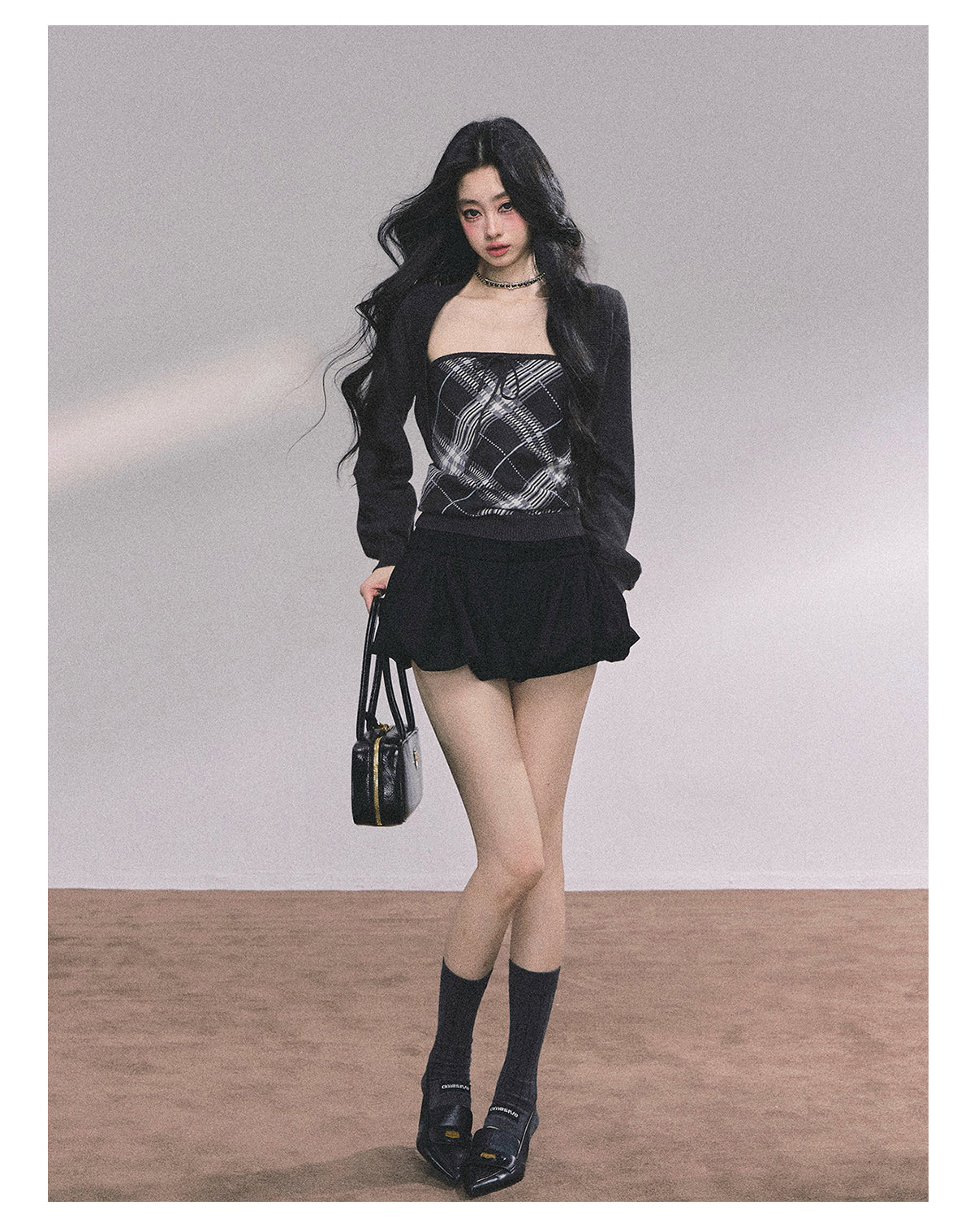 ShaoYeYan Eton Girls High American Plaid Knit Sweater Set
