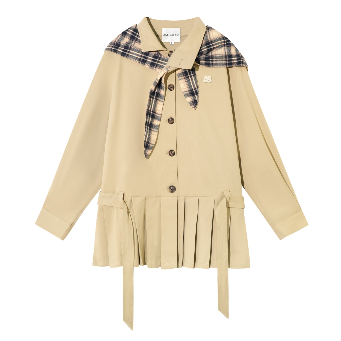 AsGony Detachable Bunny Hood Pleated Trench Dress
