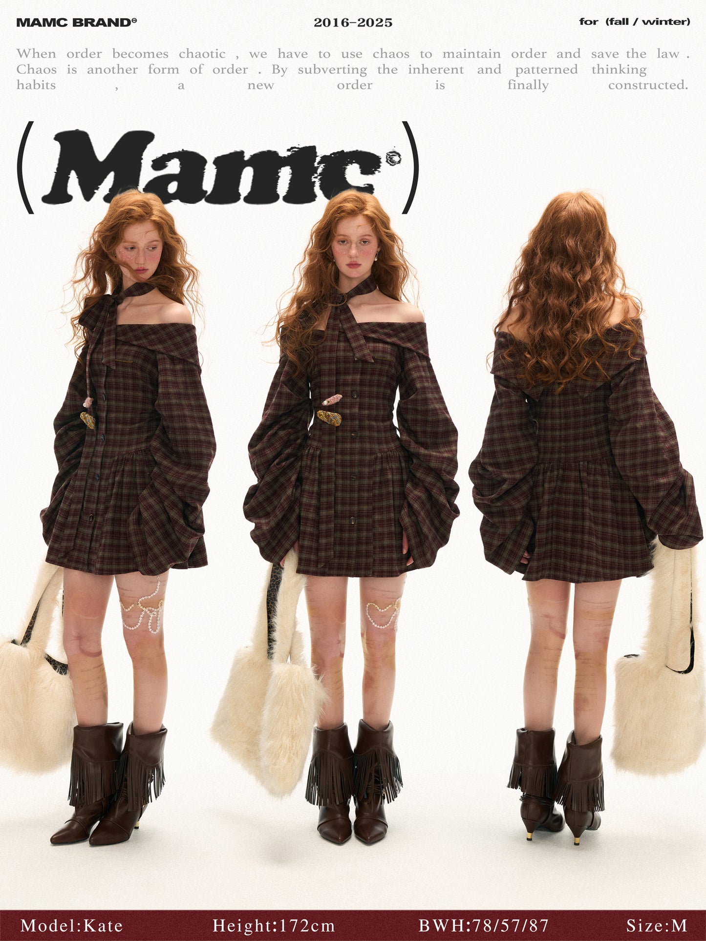 MAMC Plaid Off-Shoulder Bow Dress