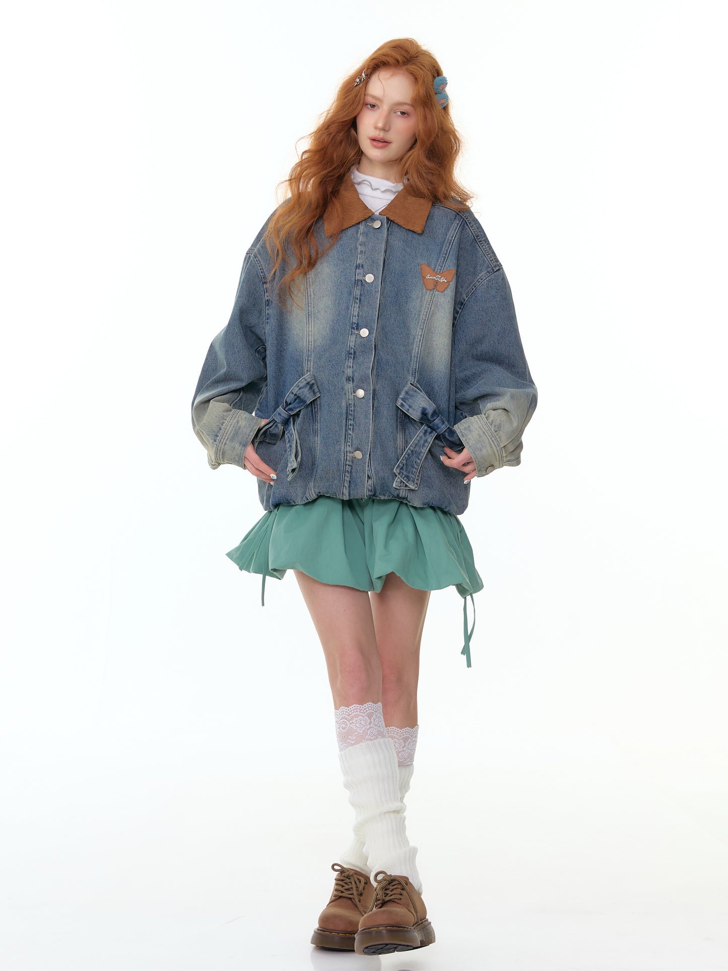 ZiziFei Corduroy-Collar Denim Jacket