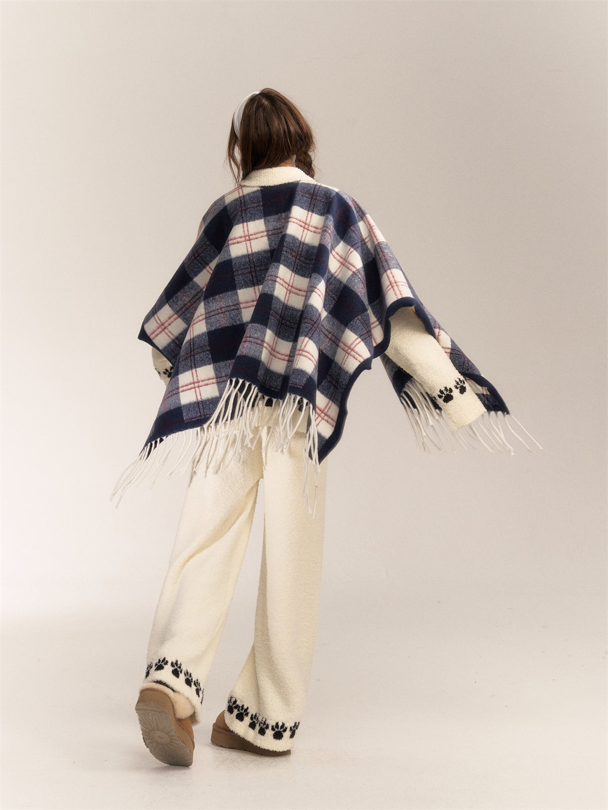 AsGony Wool Blend Plaid Fringe Scarf Wrap