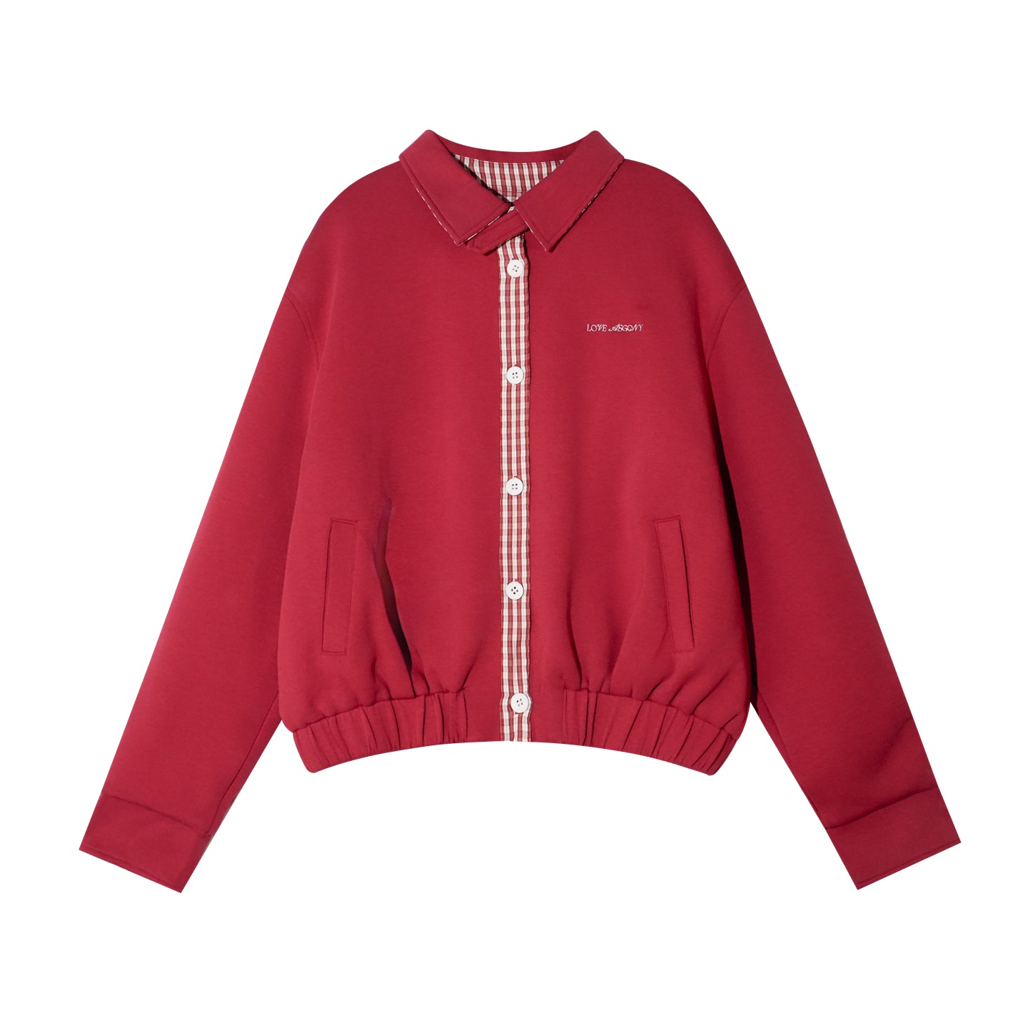 AsGony MIU Style Plaid Collar Sweatshirt Jacket