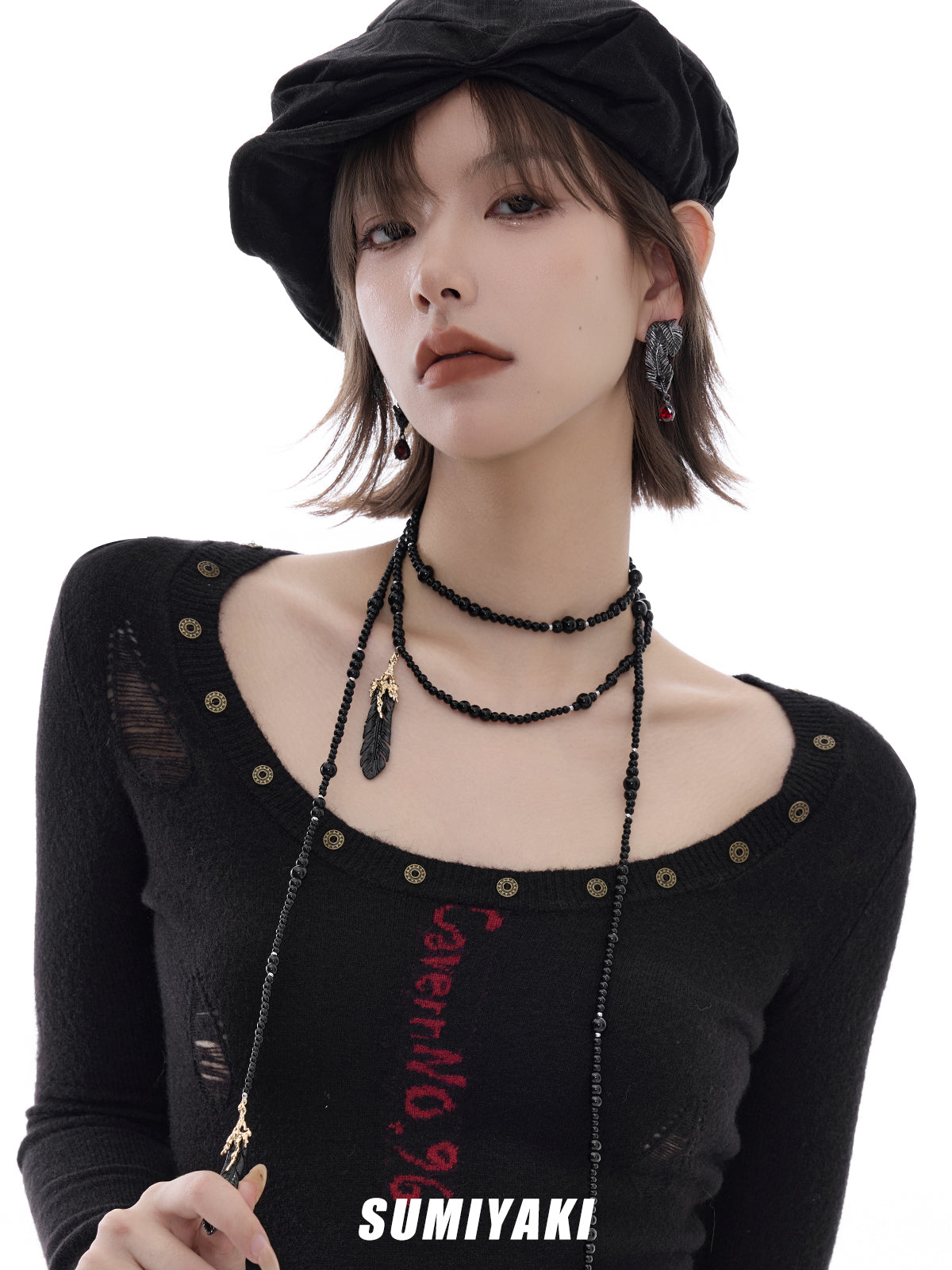 SUMIYAKI Dark Feather Punk Earrings