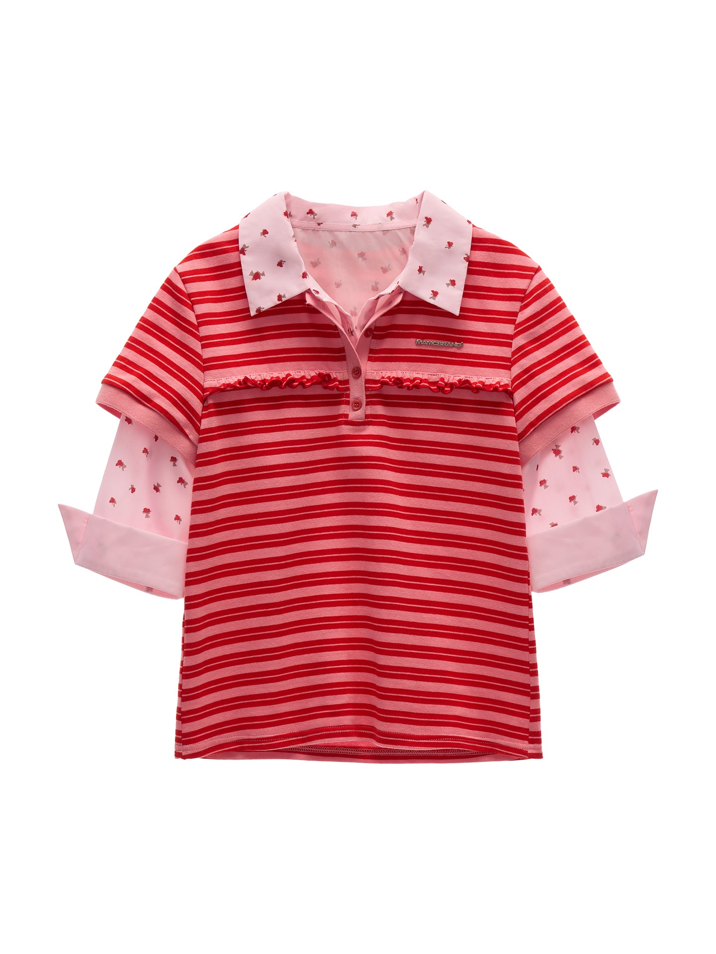 MAMC Red Striped Mock Two-Layer Polo Tee