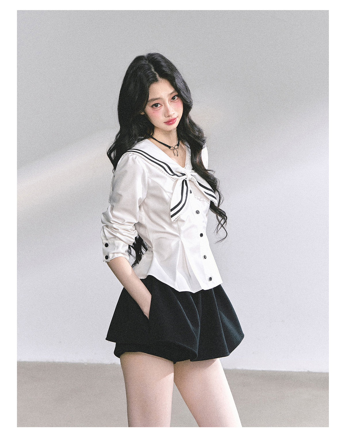 SHAOYEYAN Mary Jane College Navy Blouse
