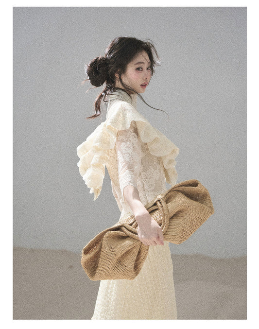 ShaoYeYan Aomalm Semi-Transparent Flower Pure Desire Sheer Lace Top