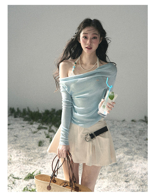 ShaoYeYan Aomalm Frosting on the Shoulder Fake Two-Layer Halter Top