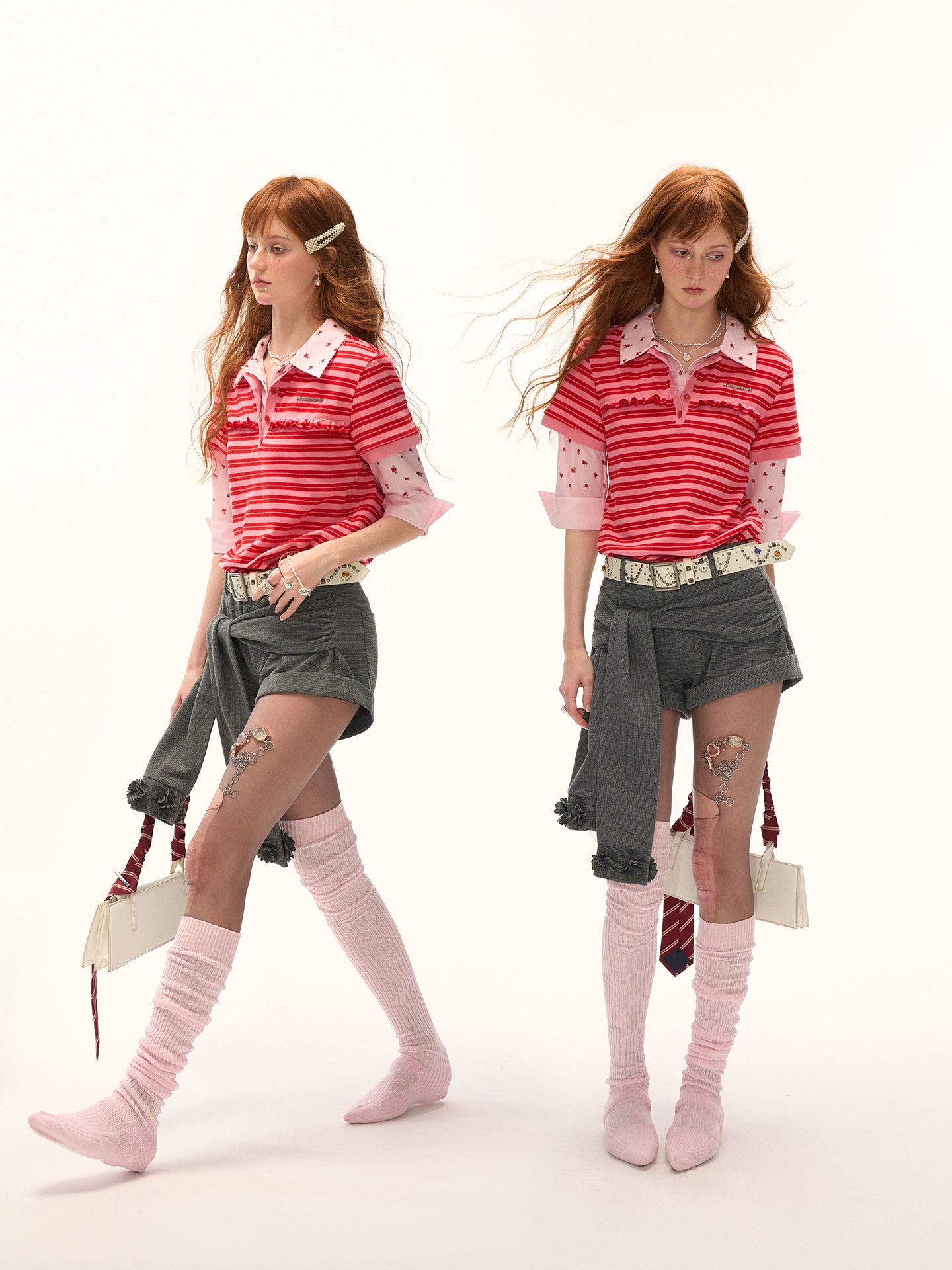 MAMC Red Striped Mock Two-Layer Polo Tee