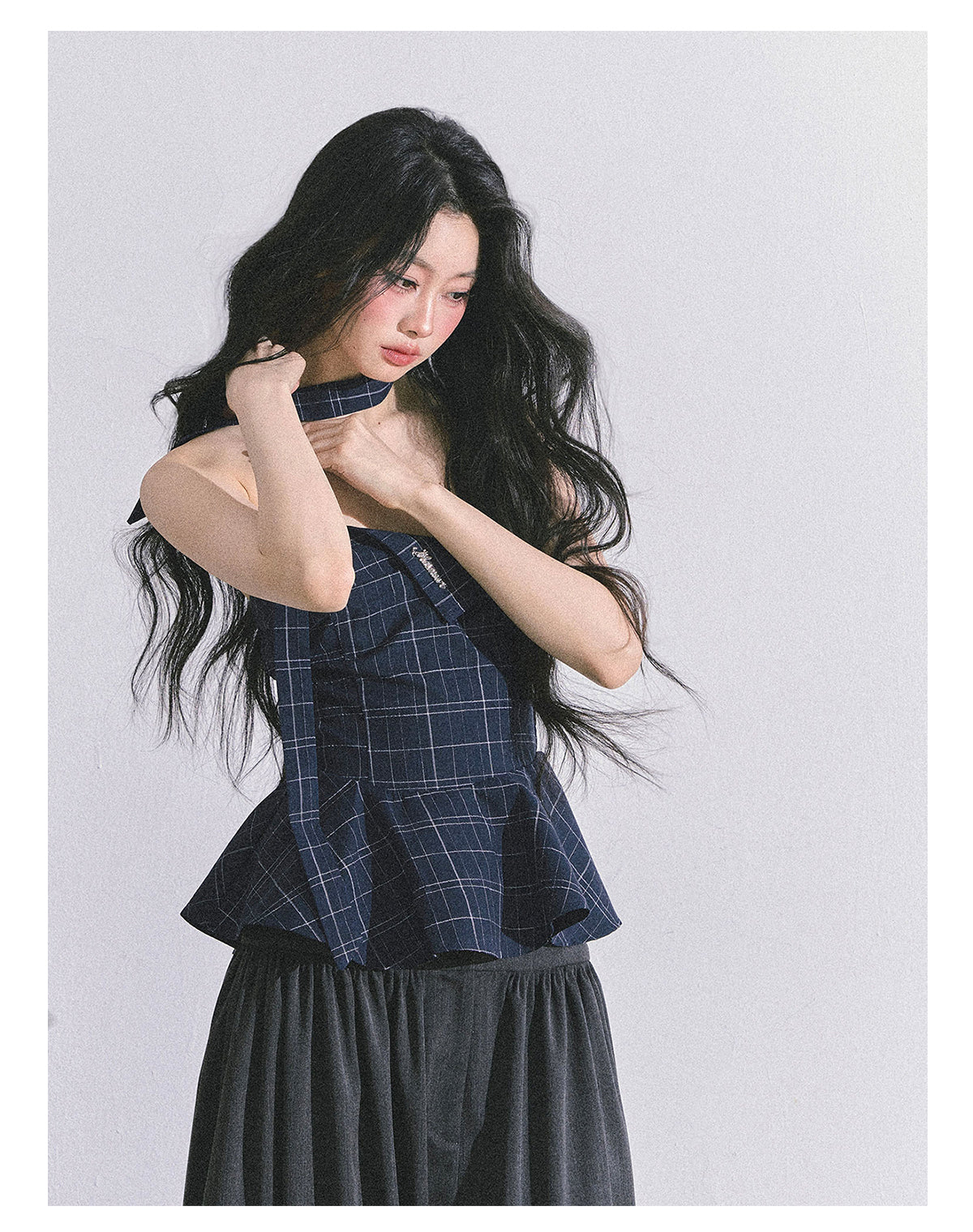 ShaoYeYan Blue Rhythm American Style Plaid Crop Top