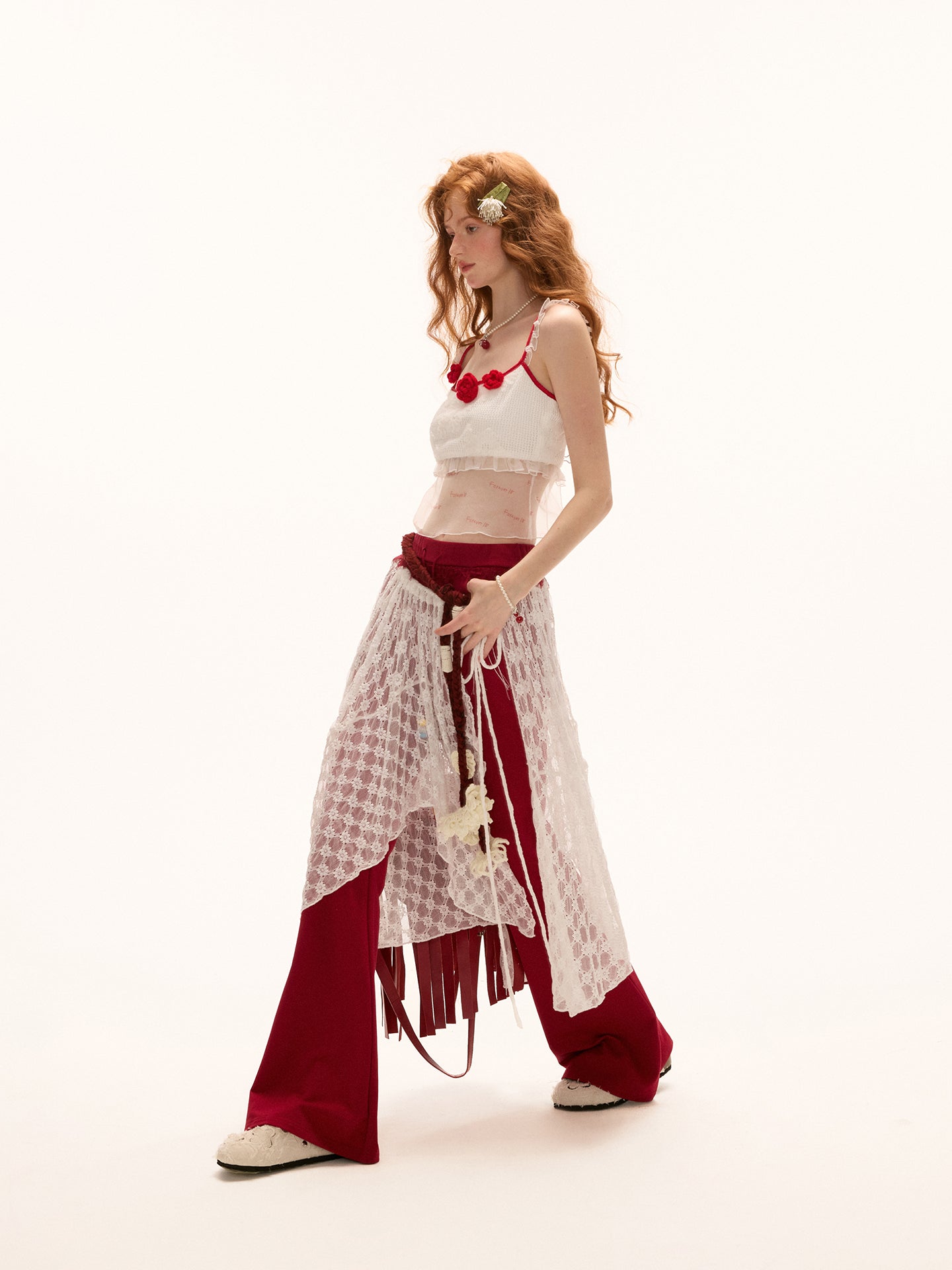 MAMC White Pencil Skirt & Floral Lace Camisole
