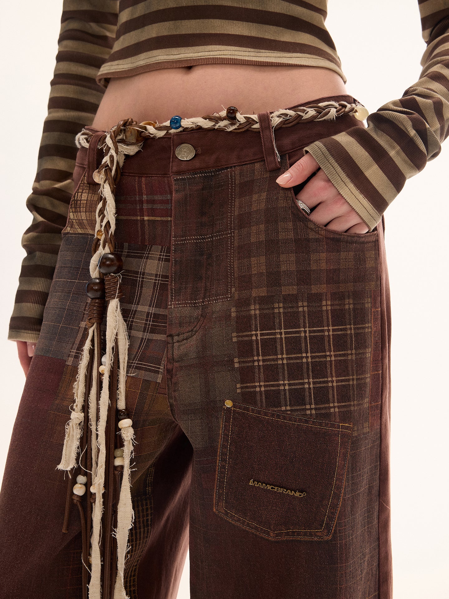 MAMC Retro Print Plaid Jeans