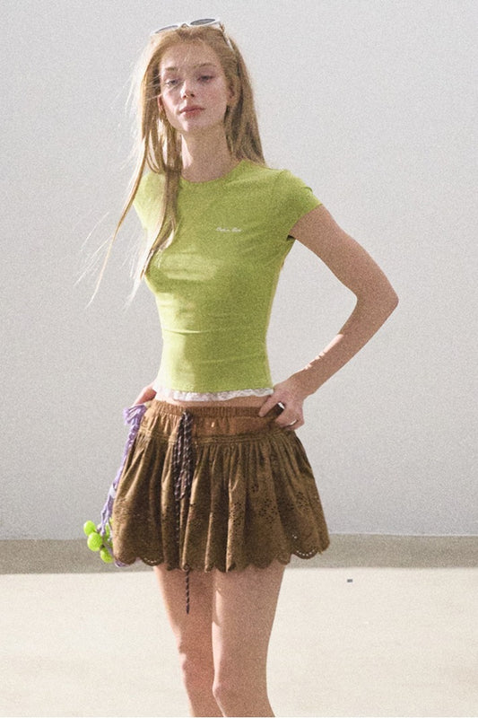 OAKMOO 'Sunlit Serenity' Lace Trim Tee