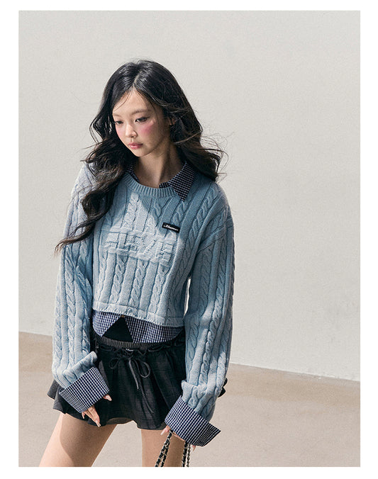 ShaoYeYan Aomalm Suspended Blue Fake Two-Layer Wool Sweater