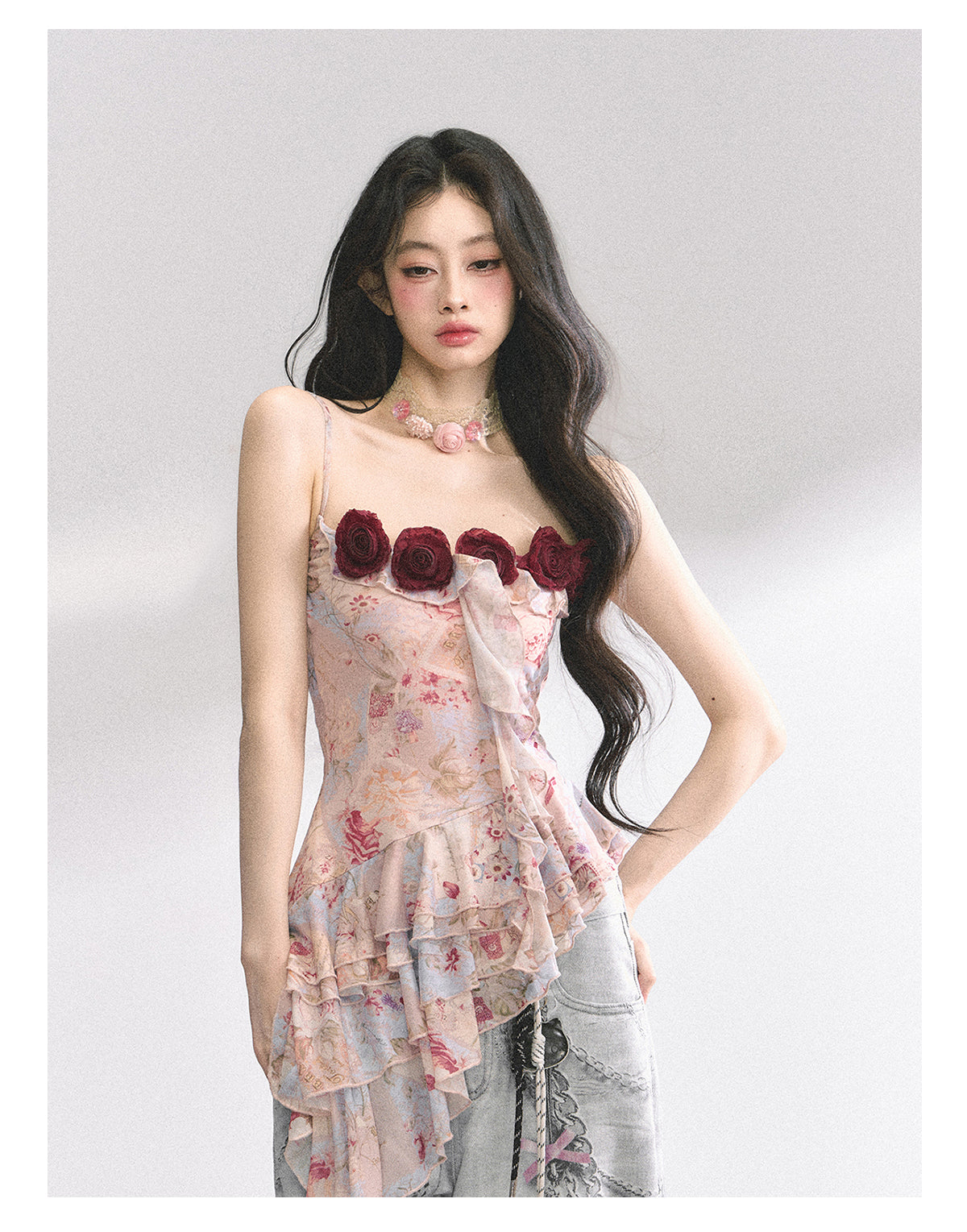 SHAOYEYAN Floral Ruffle Off-Shoulder Top