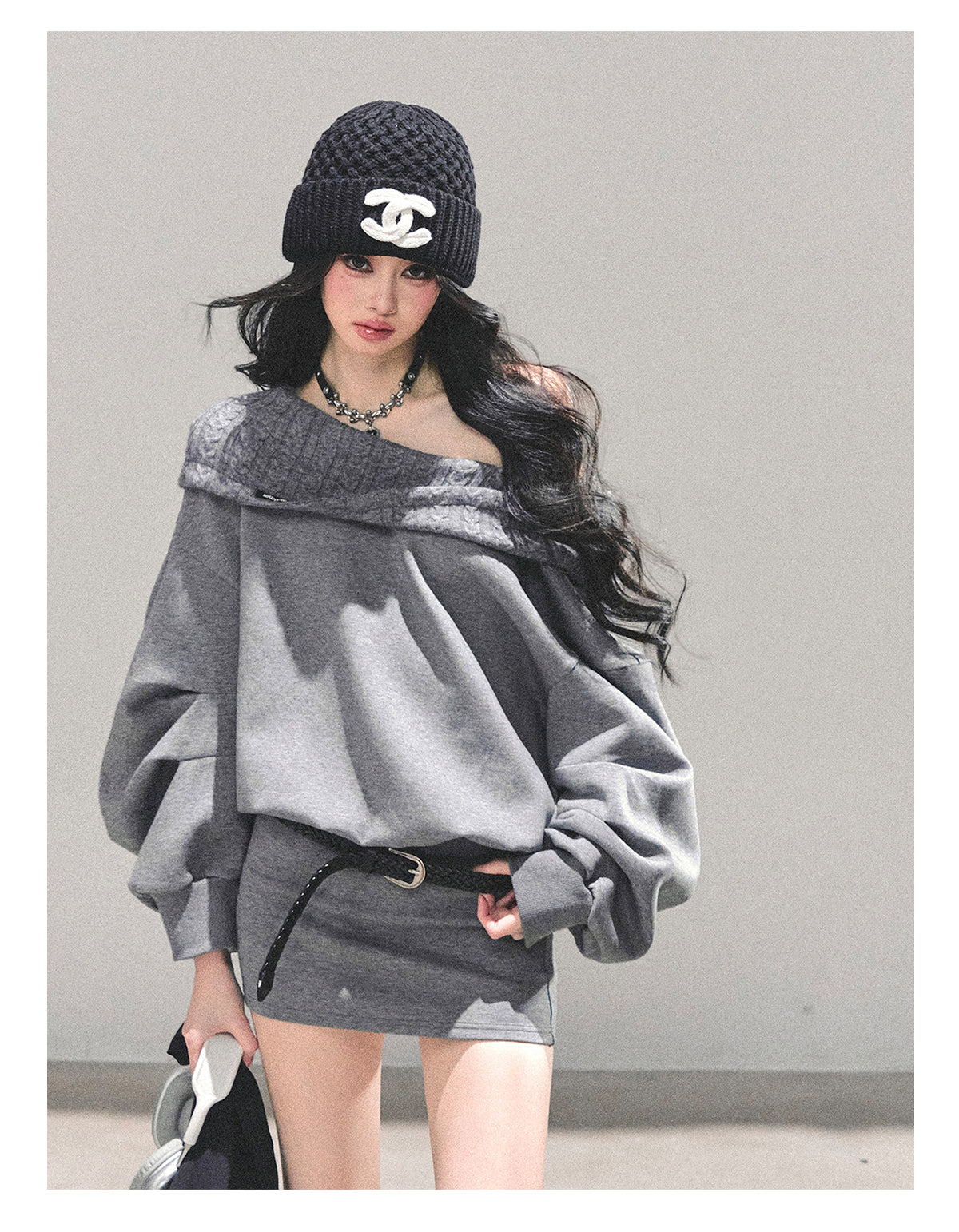 SHAOYEYAN Fake Two-Piece Oversized Hoodie Dress (with belt)