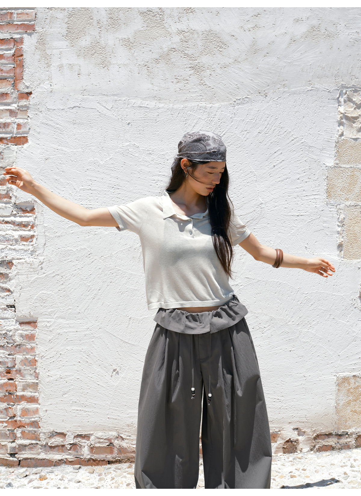 HAVERICE 'Gauze Diary' Linen-Blend Polo & 'Blossom Petal' Wide-Leg Pants