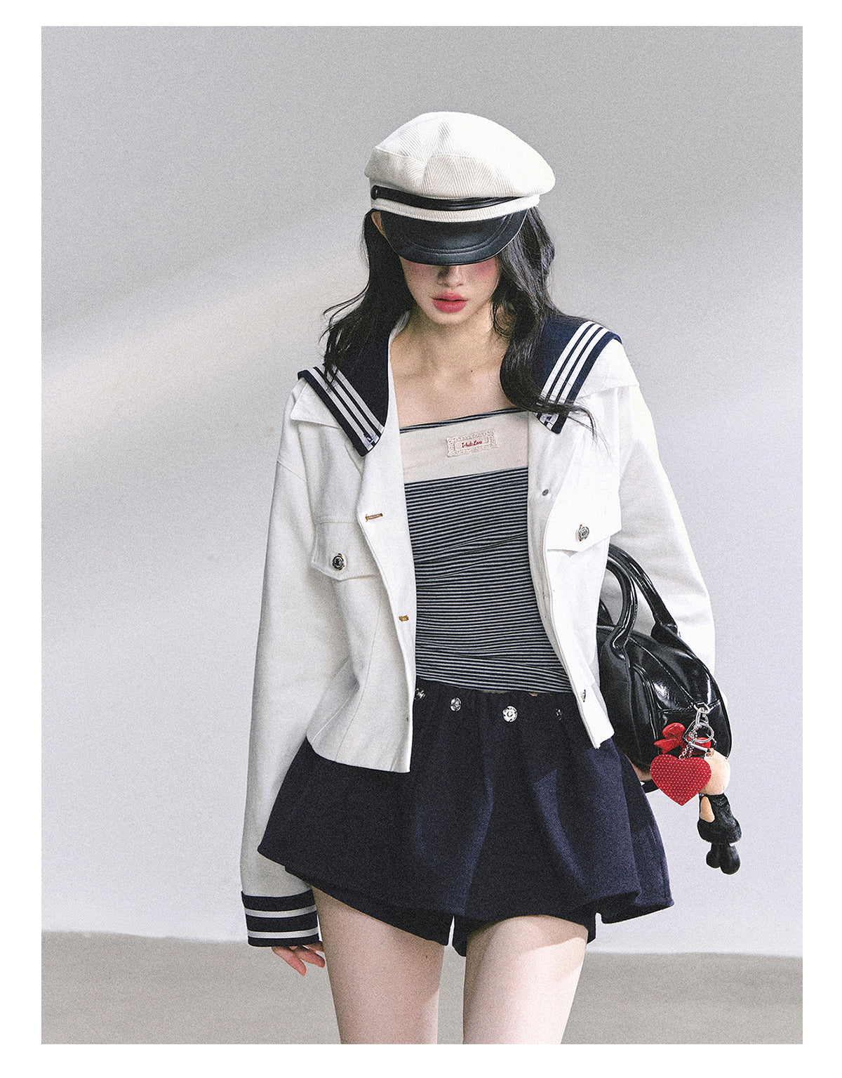 SHAOYEYAN Detachable Sailor Collar Denim Jacket (with detachable navy collar)