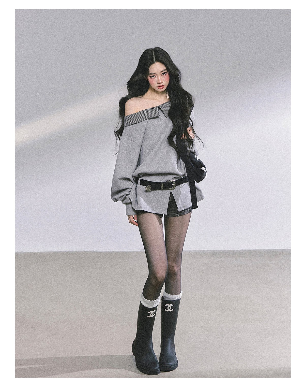 ShaoYeYan Intellectual Balmain Loose Off-Shoulder Plaid Sweatshirt
