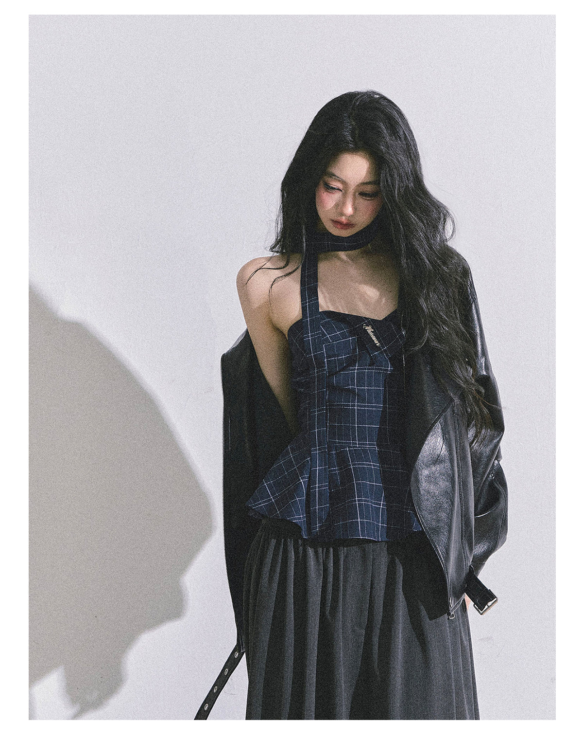 ShaoYeYan Blue Rhythm American Style Plaid Crop Top