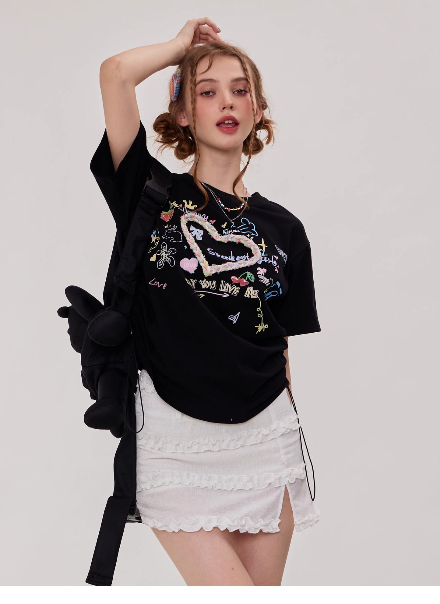ziziFei Retro Love Print Oversized Tee