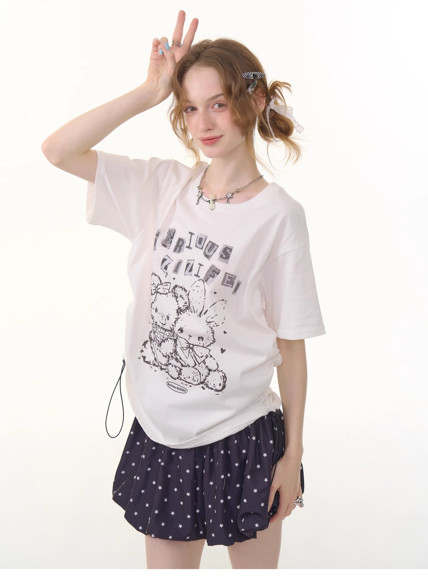 ziziFei Vintage Bunny Drawstring Tee