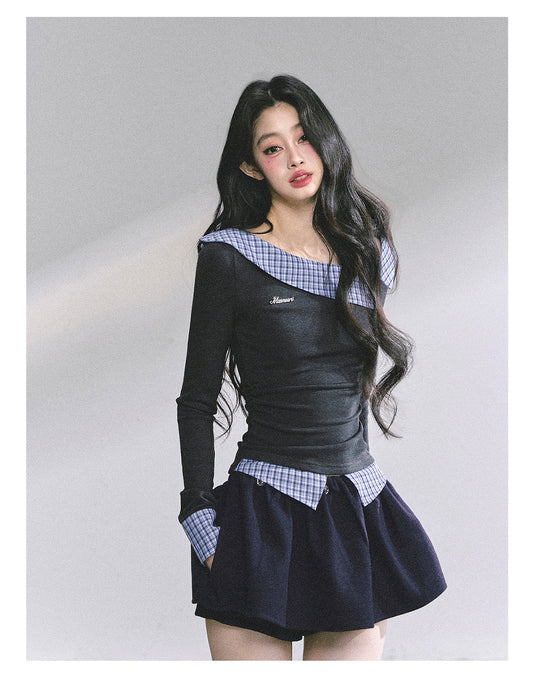 SHAOYEYAN Mock Two-Layer Waist-Defining Striped Tee