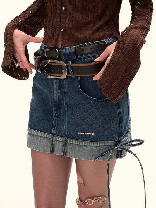 MAMC Retro Double Waistband Denim Skirt